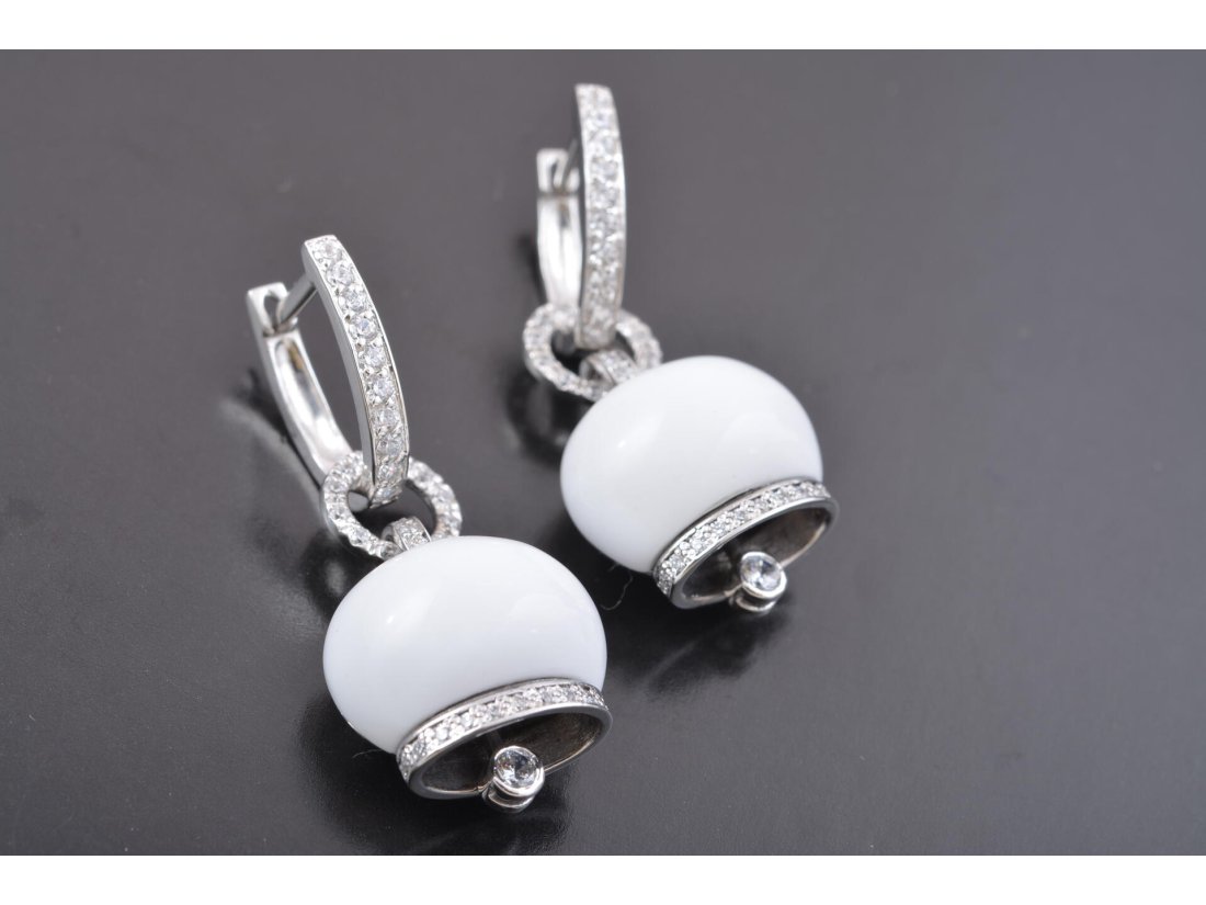 Сережки у стилі Chantecler &quot;Білий онікс&quot;, біле золото - Багира