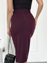 Стильна жіноча спідниця довжини міді з розрізом 220142