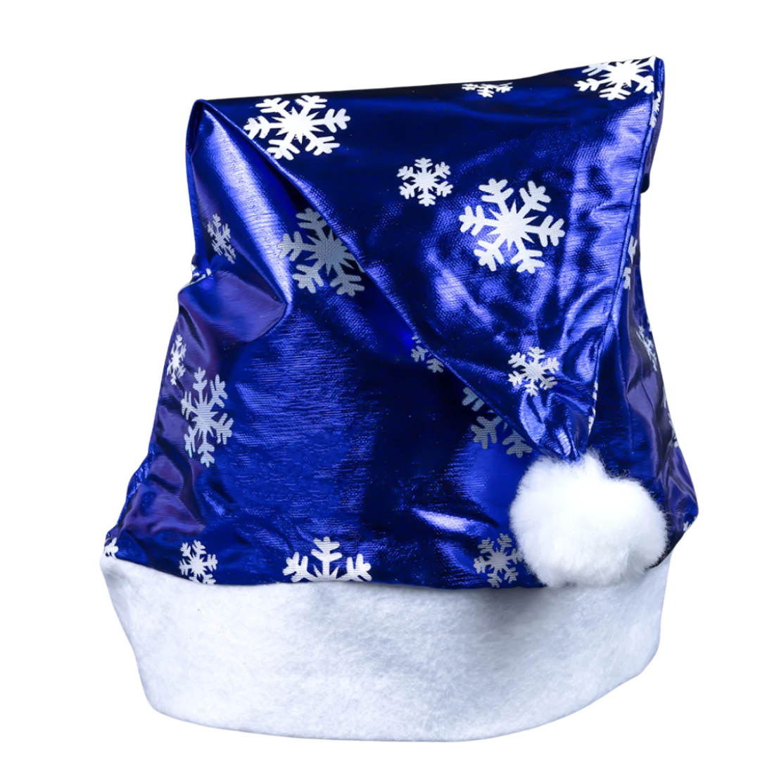 Новорічна шапка синя зі сніжинкою білою 38 см