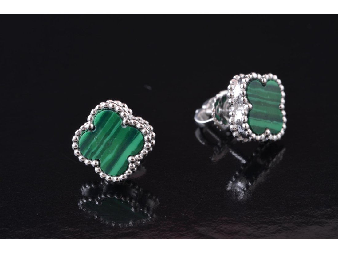 Cережки у стилі Van Cleef із малахітом