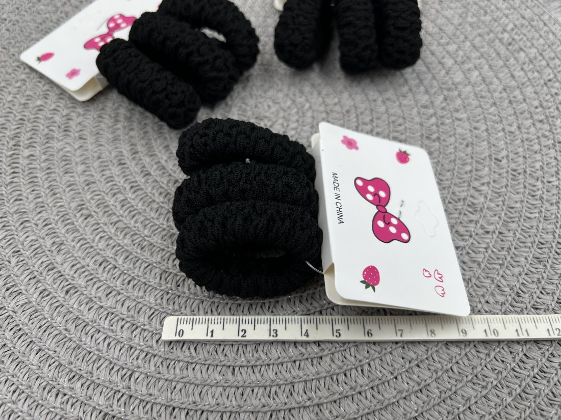 Резинки для волосся чорна мохрова. 36шт - Кристалік