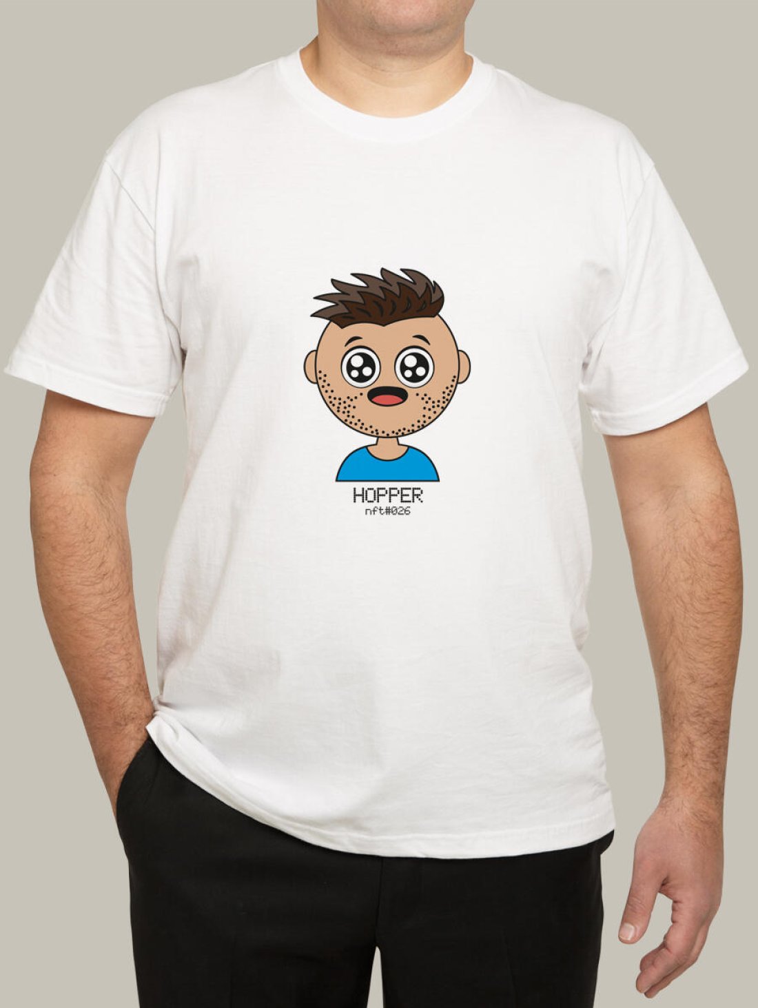 Чоловіча футболка, біла з принтом аватара Hopper 026 - Футболки з принтами - Hopper