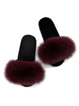 Жіночі домашні капці Family Story Пухнастики з натуральним хутром песця Бордові