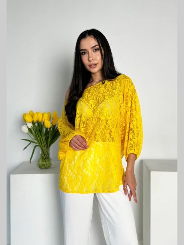 Стильна блуза-туніка вільного силуету з гіпюру INNOE 230232-2 Жовтий - Купити