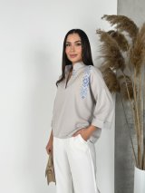 Лляна блуза-вишиванка вільного крою INNOE 230115-9 Світло-сірий - Innoe