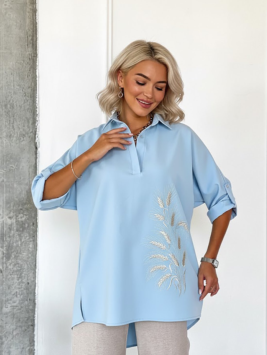 Туніка з вишивкою INNOE 230166-2 Блакитний