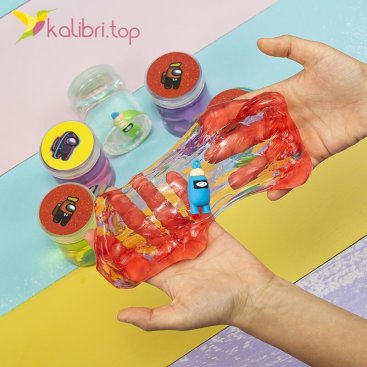Прозрачный лизун с игрушкой Among-Us в баночках оптом фото 01