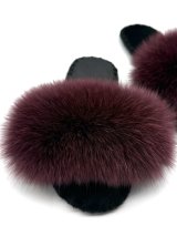 Жіночі домашні капці Family Story Пухнастики з натуральним хутром песця Бордові