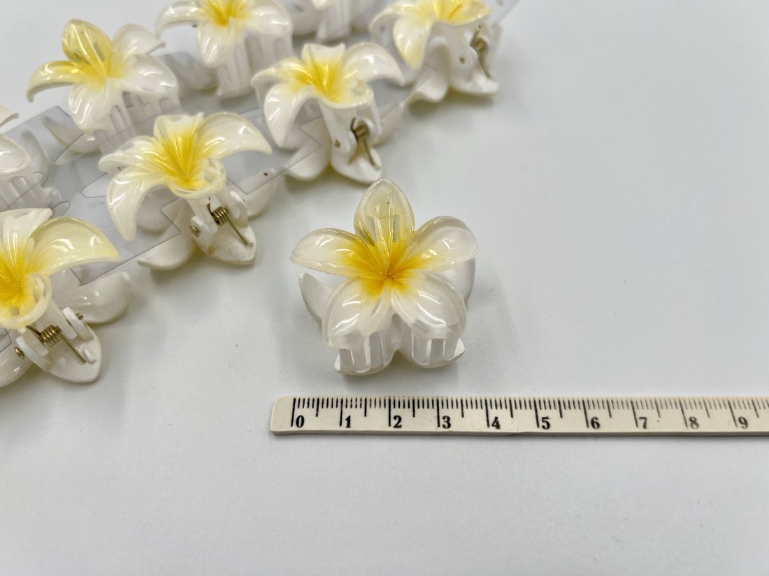 Краби для волосся 4 см. Гавайська лілія біла - Кристалік