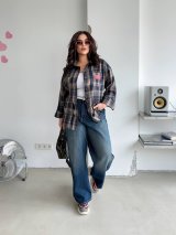 Oversize сорочка у клітинку — комфорт і стиль щодня INNOE 300062-1 Темно-синій - Купити