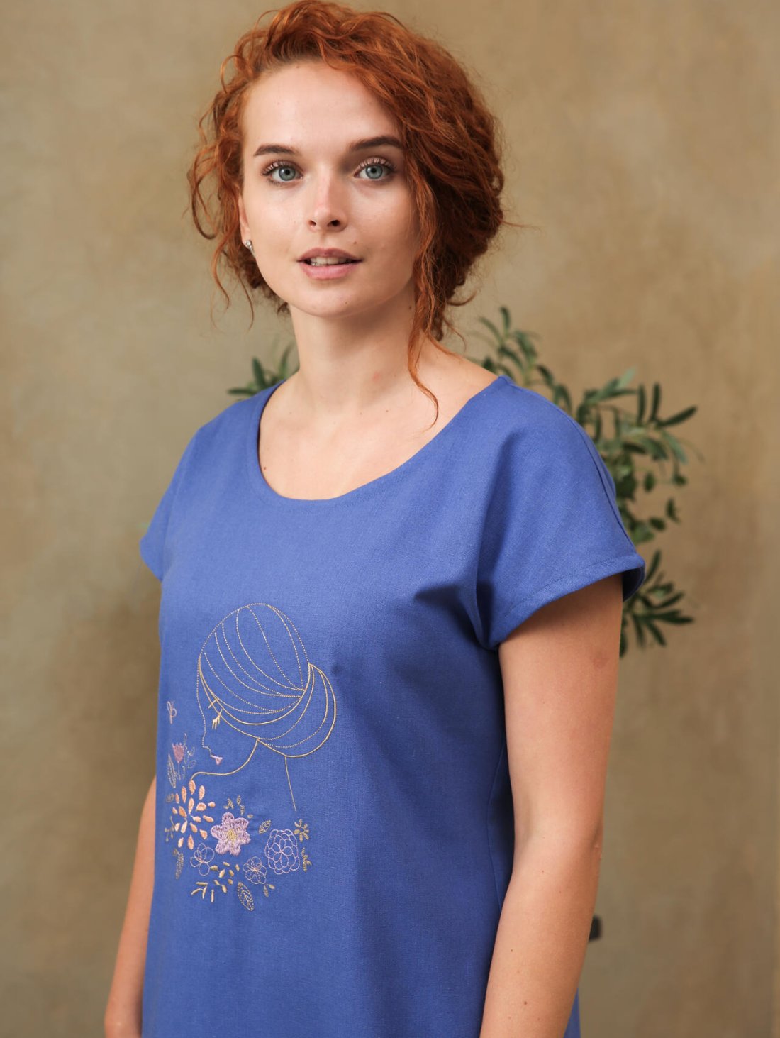 Лляна пряма сукня синього 270349-6
