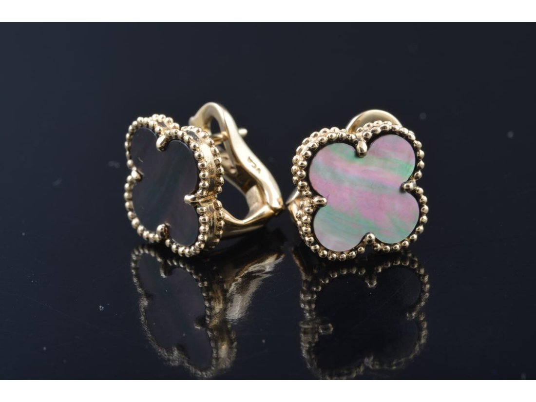 Сережки у стилі Van Cleef, чорний перламутр - Фото3 Сережки у стилі Van Cleef, чорний перламутр - Купити