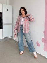 Модна клітинчаста сорочка для створення стильних луків INNOE 300062-1 Пудровий