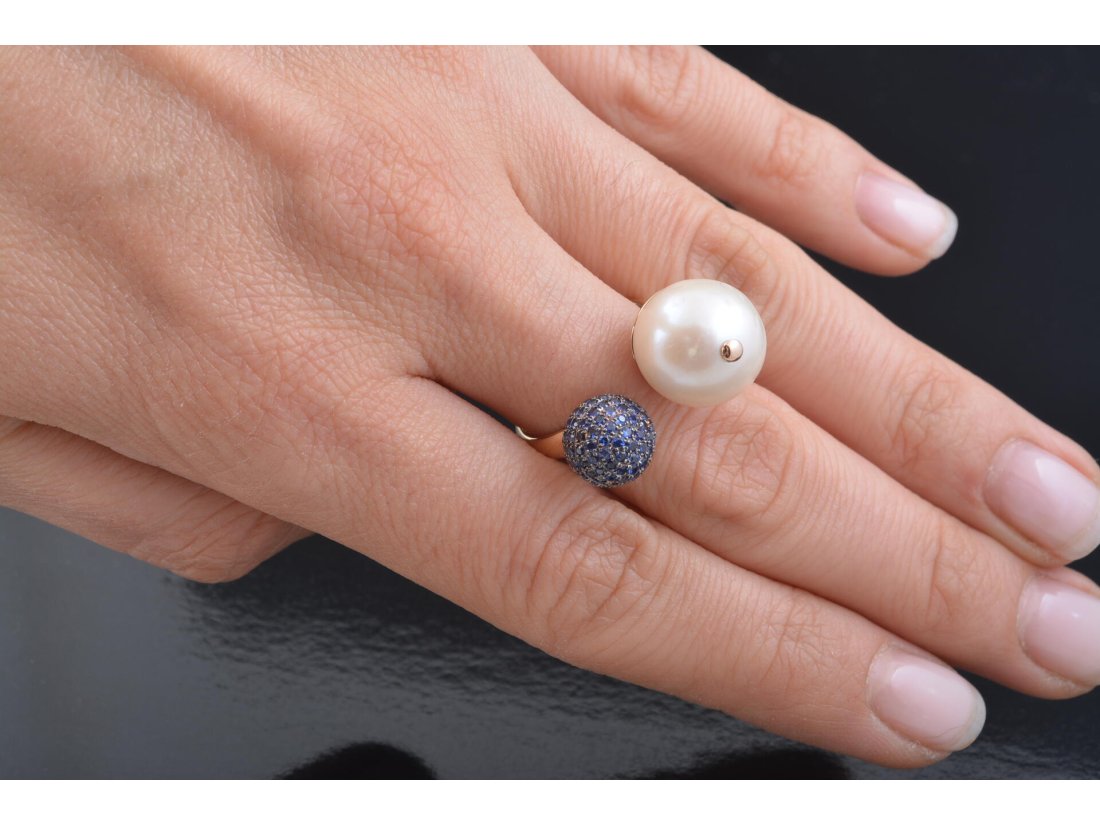 Каблучка із сапфірами та перлинами - Купити