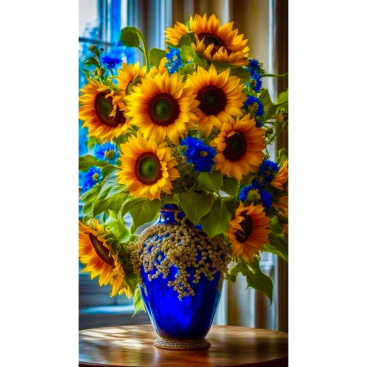 Алмазна мозаїка соняшники у синій вазі 40*50 см - Купити
