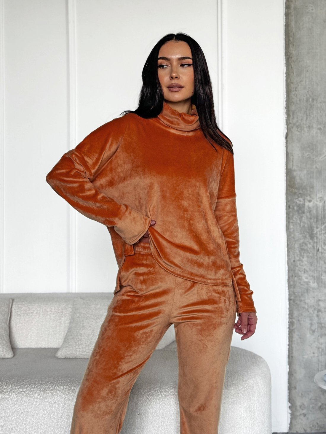 Стильний жіночий велюровий костюм INNOE 210366-2 Теракотовий - Innoe