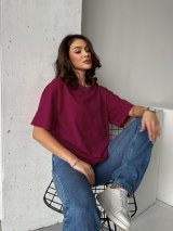 Трендова футболка оверсайз з турецької бавовни 300047-1 Вишневий - Innoe