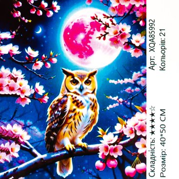 Алмазна мозаїка Сова та Місяць 40*50 см - Купити