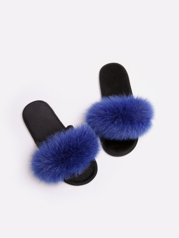 Жіночі домашні капці Пухнастики кольору Дикий Синій FLEX з натуральним хутром песця, Family Story - Buy
