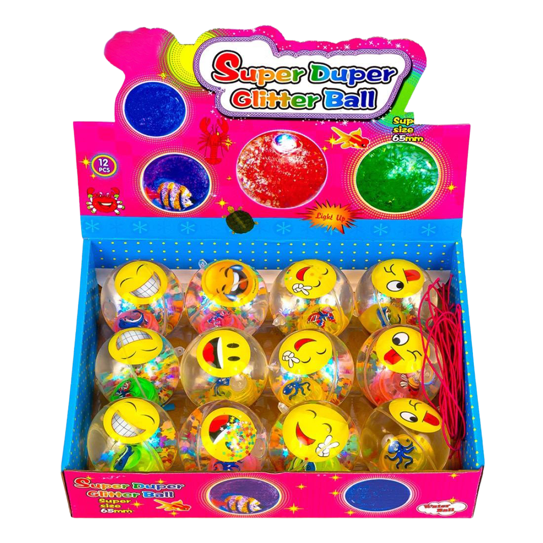 Сяючі м'ячики на гумці Смайли у зірках 6,5 см