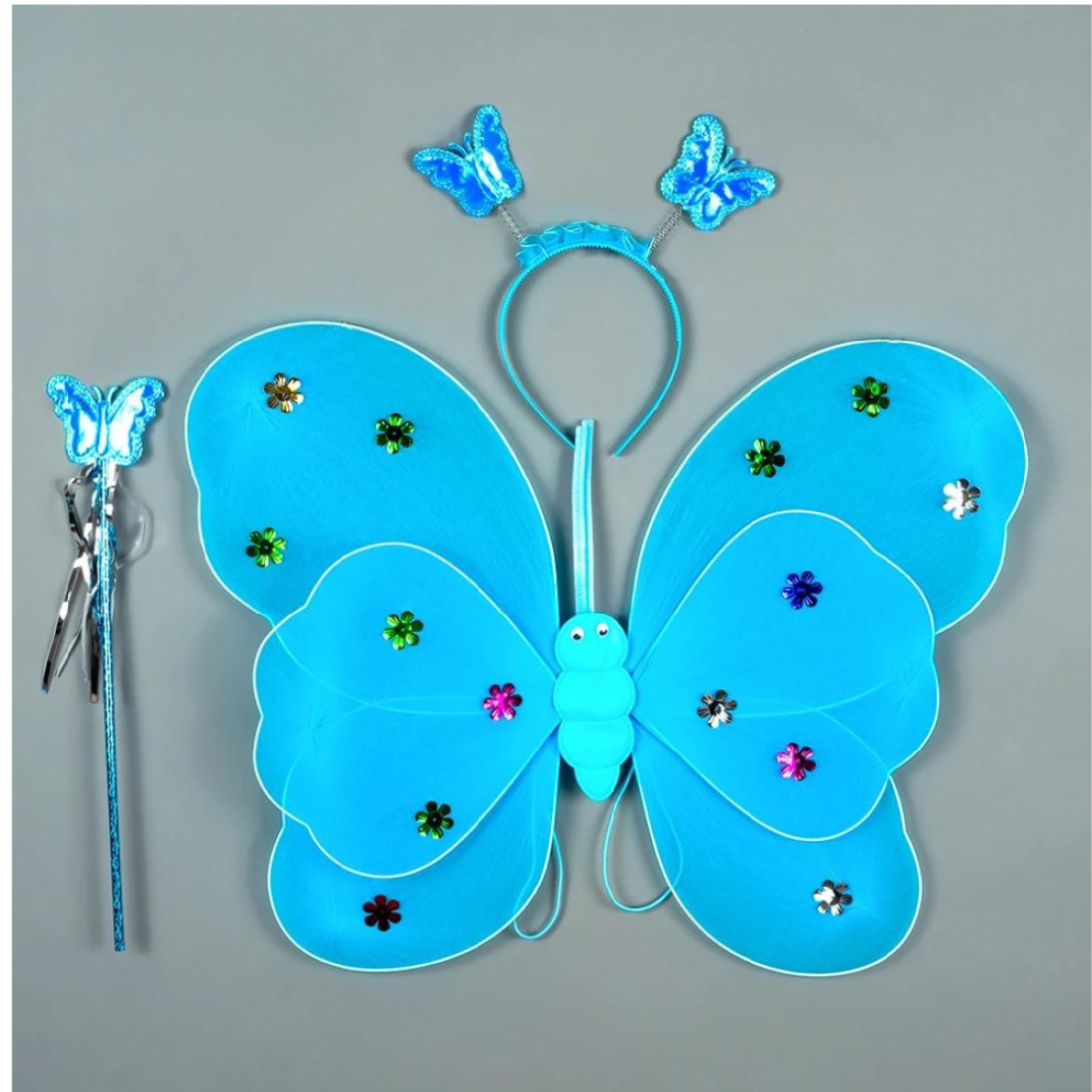 Набір карнавальний крила метелика подвійний блакитний