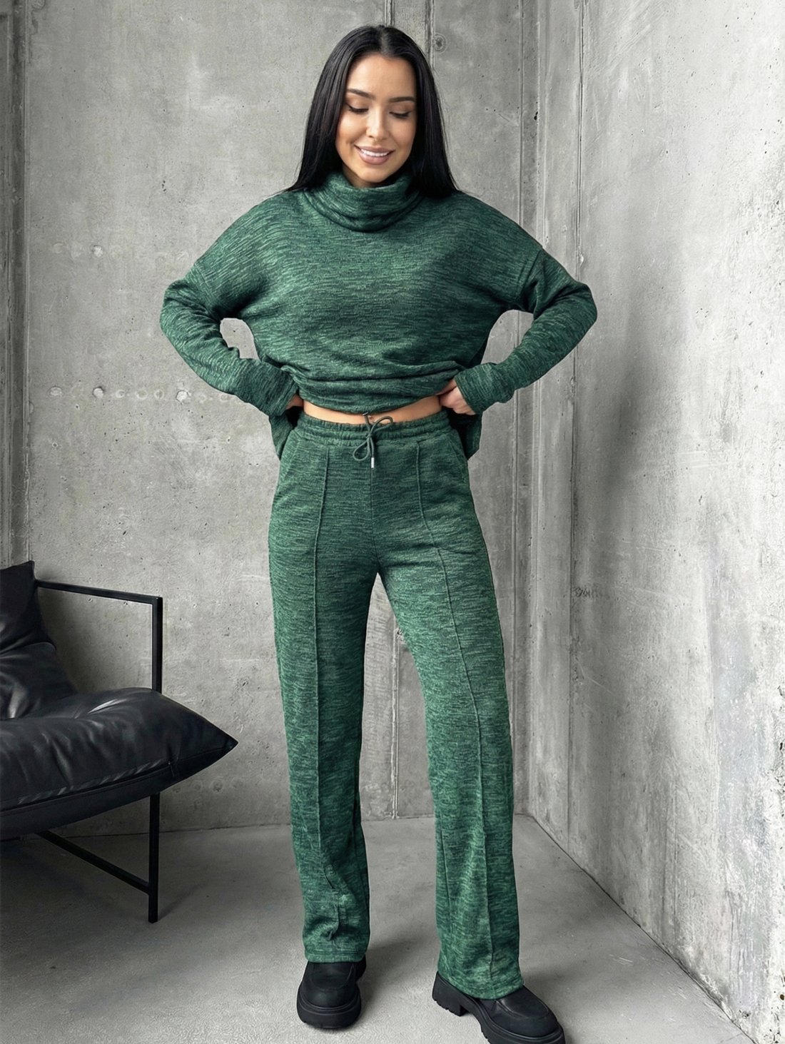 Елегантний теплий комплект – туніка + прямі штани INNOE 210366-4 Зелений - Innoe