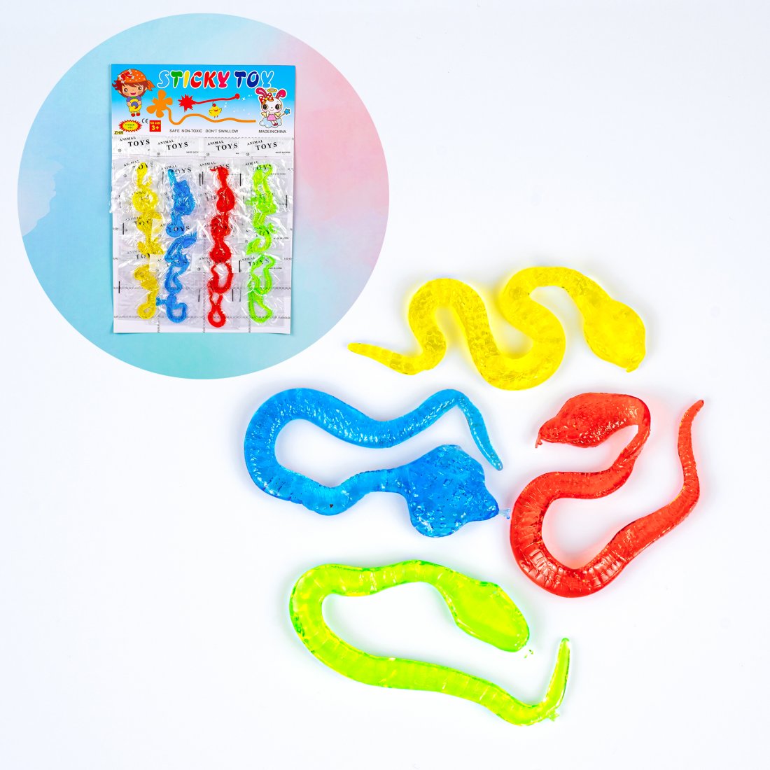 Лізун-антистрес Змії кольорові на палетці 16 см
