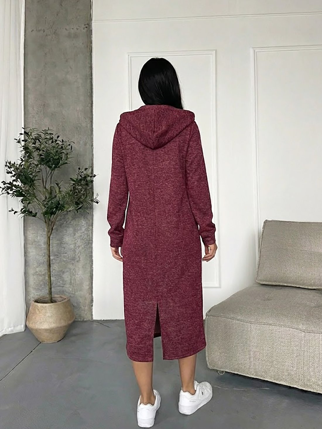 Плаття-худі міді з турецької тринитки з люрексом і начосом INNOE 270587-1 Бордовий