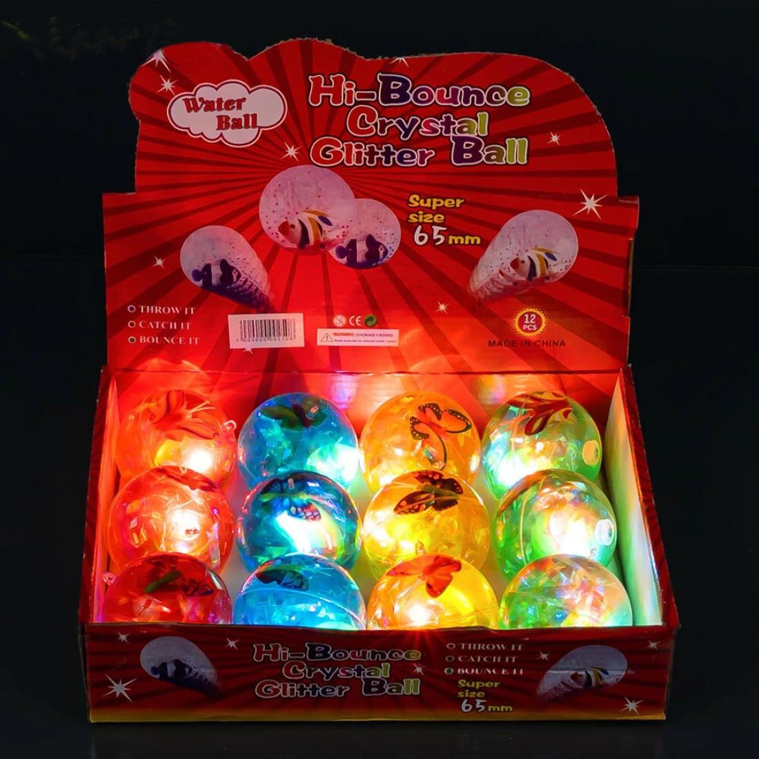 Сяючі м'ячики на гумці Метелики 6,5 см - Pobut