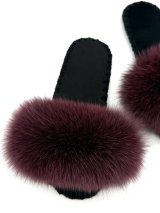 Жіночі домашні капці Family Story Пухнастики з натуральним хутром песця Бордові