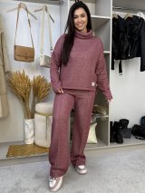 Жіночий костюм з люрексом: туніка oversize та прямі брюки INNOE 210366-5 Бордовий - Купити