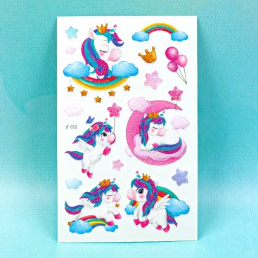 Перекладні татуювання з блискітками Єдинороги на Веселці 12 см - Купити