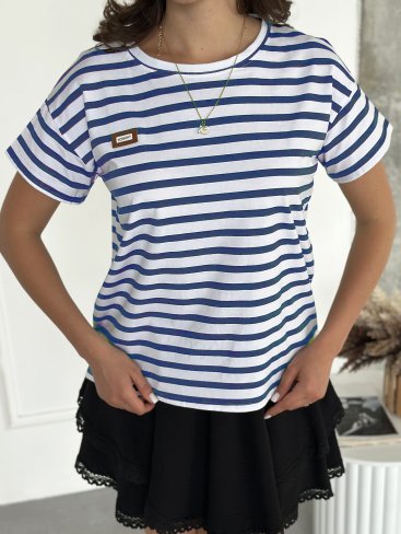 Базова лінія – футболка-оверсайз у смужку INNOE 300054-1 Синьо-білий - Купити