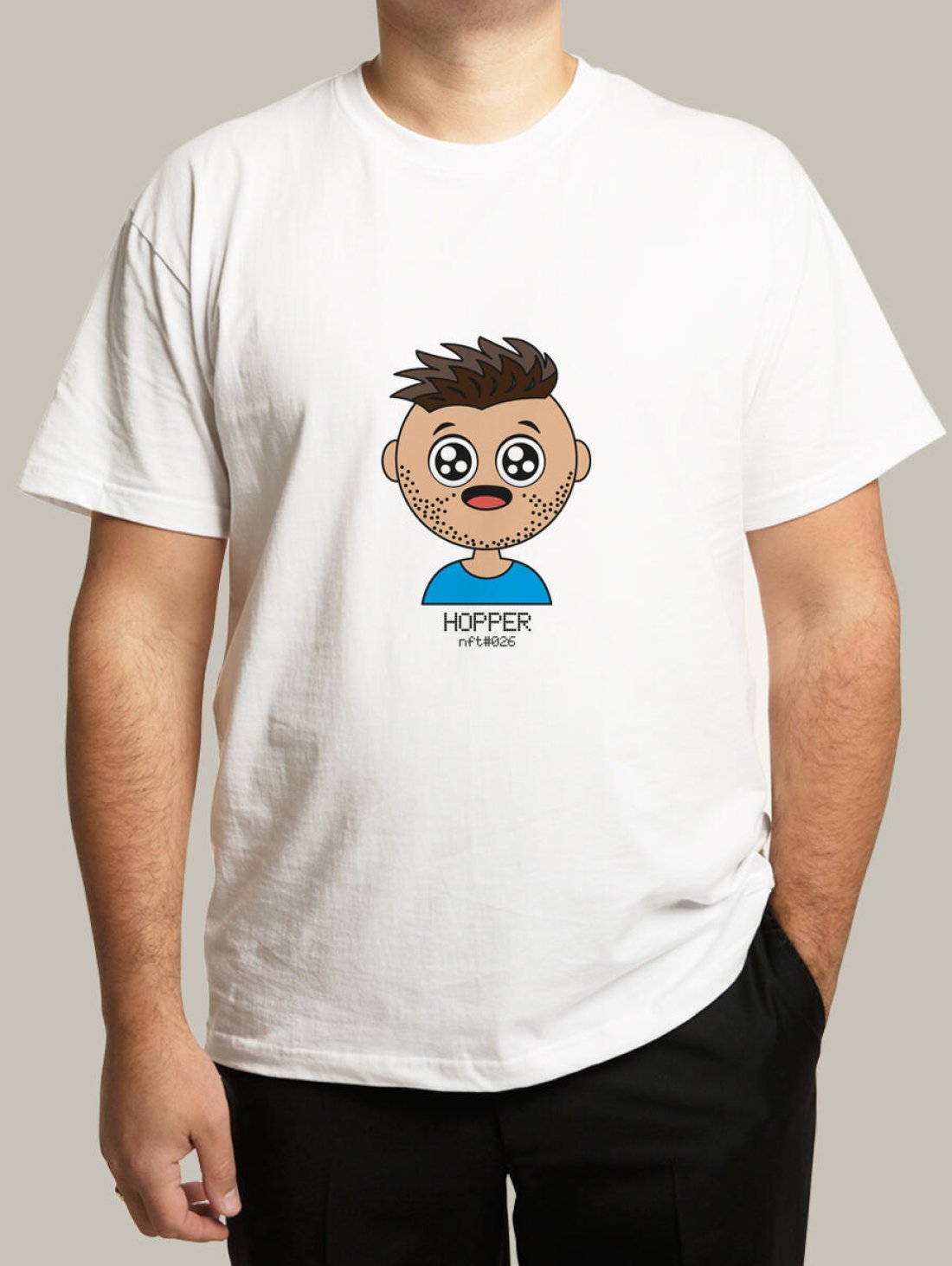 Чоловіча футболка, біла з принтом аватара Hopper 026