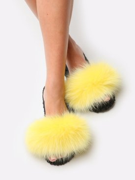 Жіночі домашні капці Пухнастики Family Story з опушкою жовтого кольору - Купити