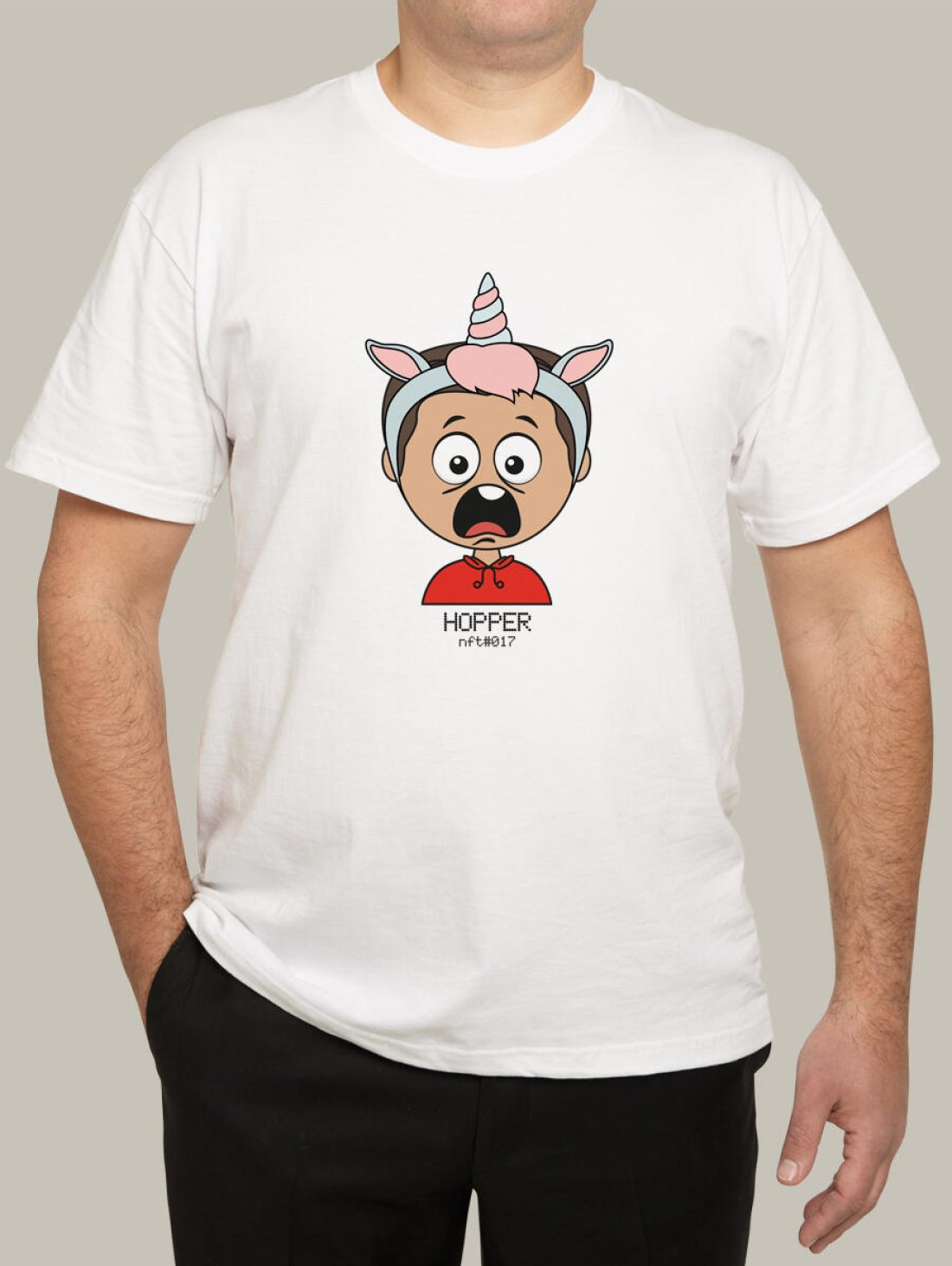 Чоловіча футболка, біла з принтом аватара Hopper 017 - Футболки з принтами - Hopper