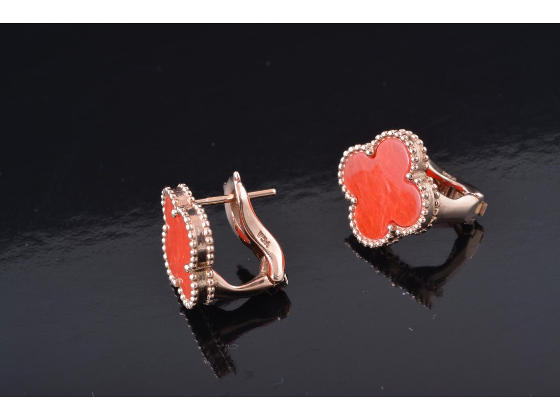 Сережки із коралом у стилі Van Cleef - Багира