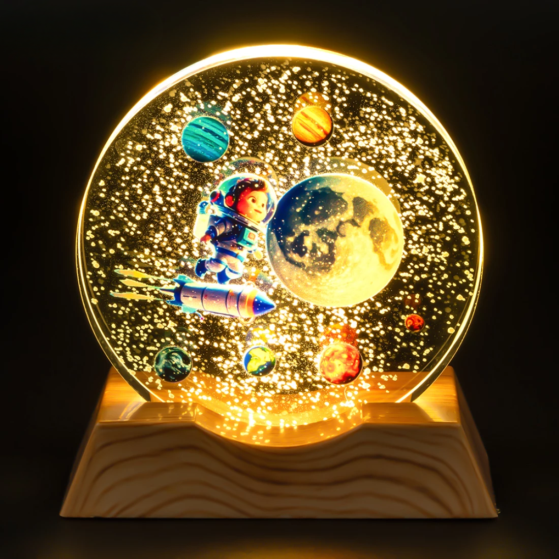 Нічник плоский скляний хлопчик на ракеті 8 см