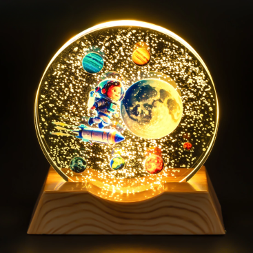 Нічник плоский скляний хлопчик на ракеті 8 см - Купити