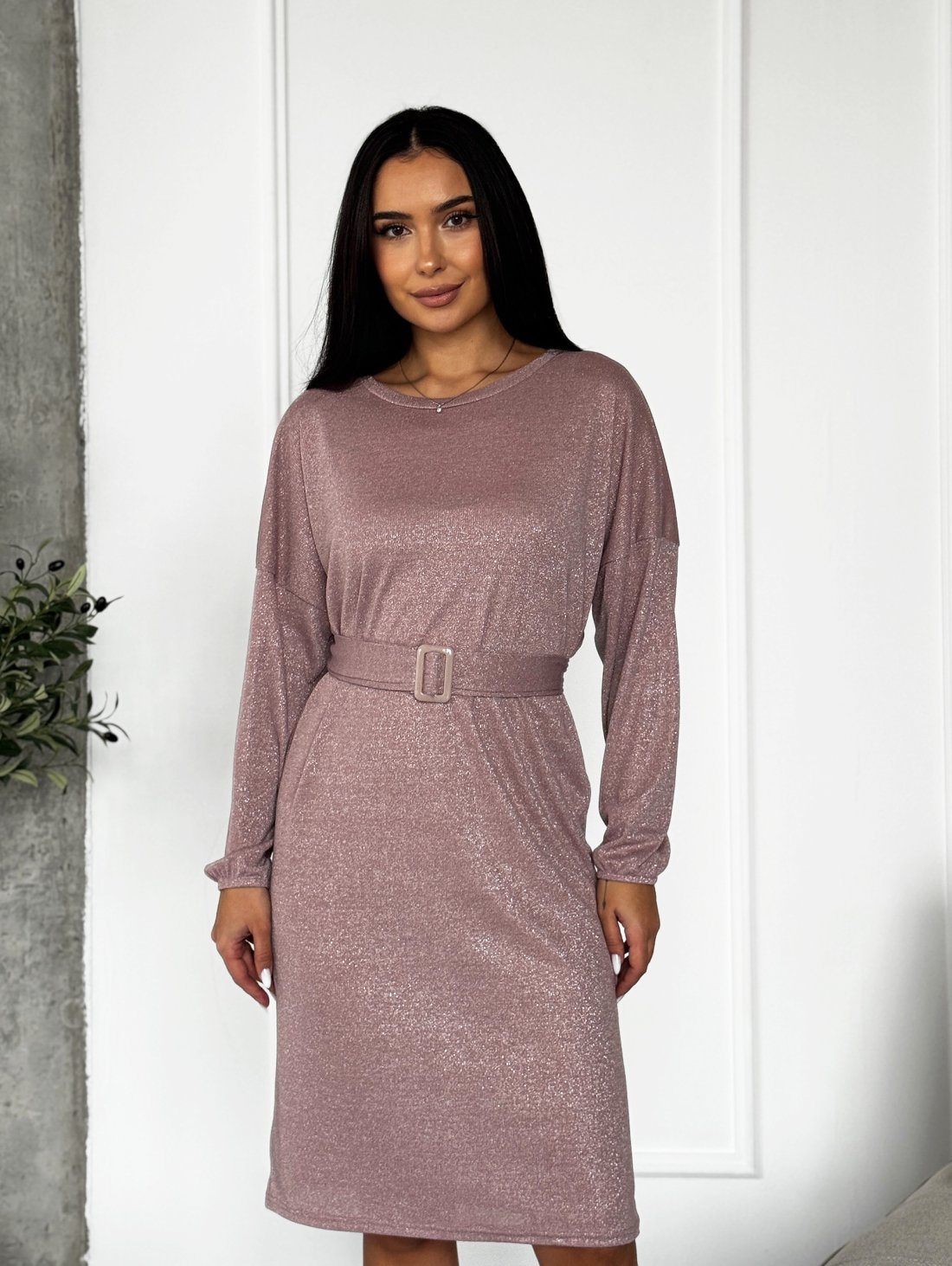 Вечірня сукня з люрексом INNOE 270588-1 Пудровий