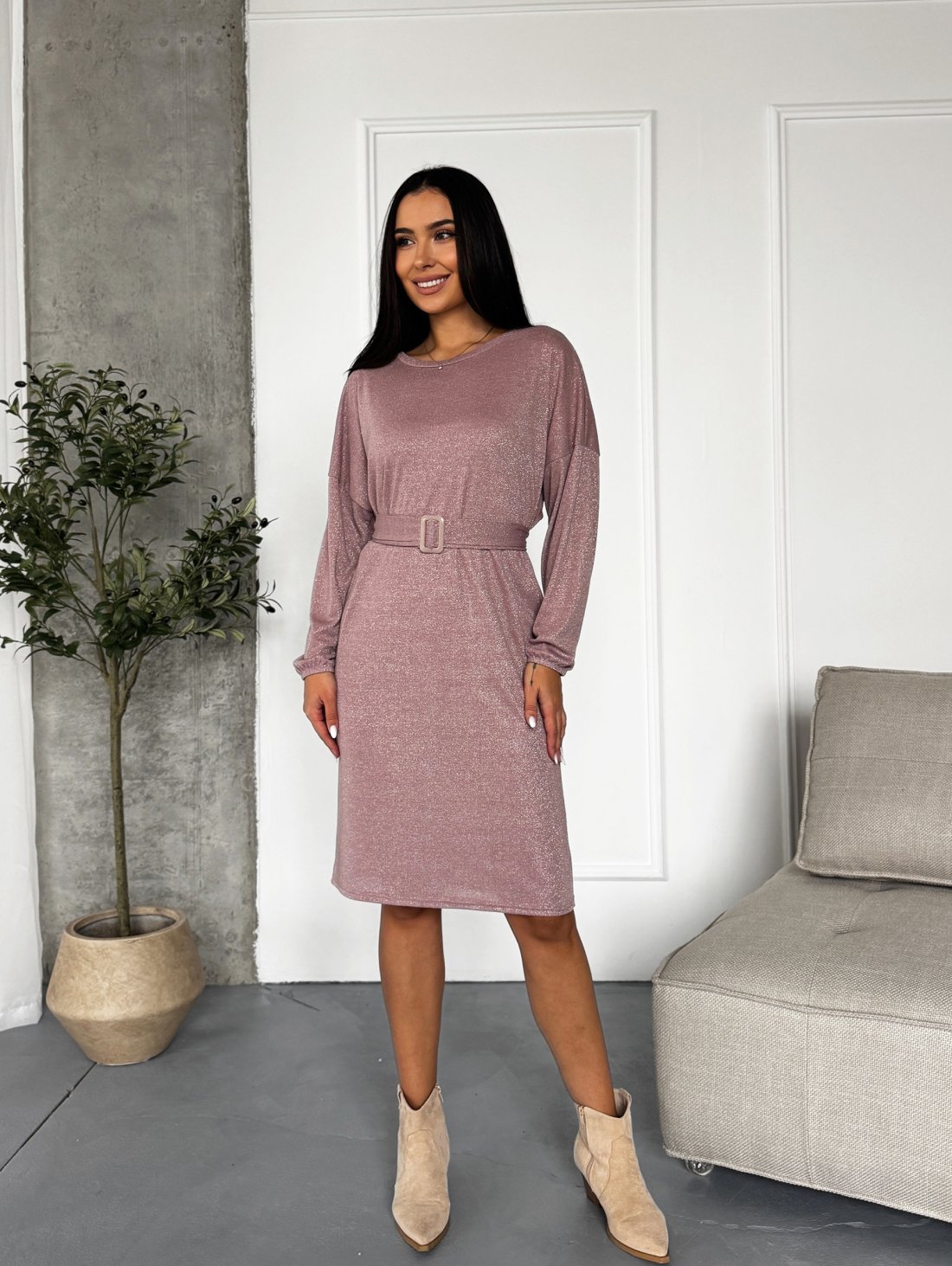 Вечірня сукня з люрексом INNOE 270588-1 Пудровий