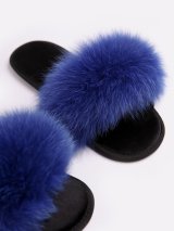 Жіночі домашні капці Пухнастики кольору Дикий Синій FLEX з натуральним хутром песця, Family Story - FamilyStory EN