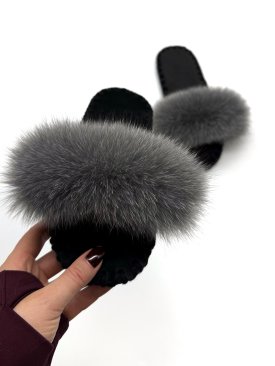 Жіночі домашні капці Пухнастики Family Story з опушкою сірого кольору - Купити