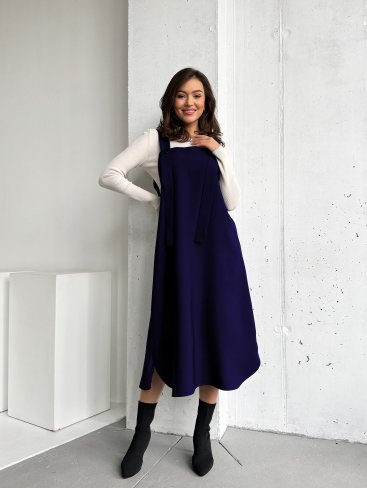 Жіночий однотонний сарафан міді — універсальний базовий образ INNOE 270571-1 Темно-синій - Купити