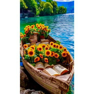 Алмазна мозаїка човен та соняшники 40*50 см - Купити