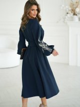 Нарядна сукня на запах з вишивкою колоски 270545-2 Морська хвиля