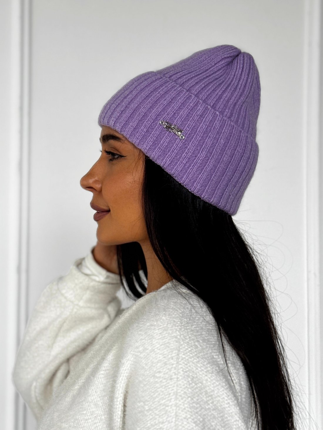 Стильна жіноча шапка рельєфної в'язки INNOE 950868-1 Лавандовий - Купити