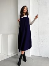 Жіночий однотонний сарафан міді — універсальний базовий образ INNOE 270571-1 Темно-синій