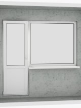 Выход на лоджию (балкон): бюджетный классический белый металлопластиковый балконный блок (в двери есть режим проветривания, окно не открывается)