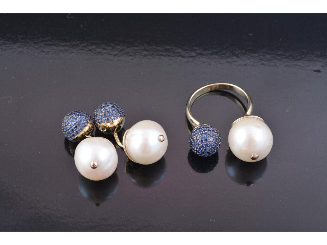 Гарнітур із сапфірами та перлинами